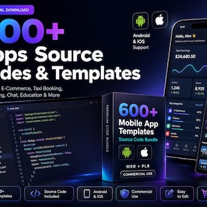 600種類以上のモバイルアプリテンプレートとソースコードバンドル（Android/iOS）、MRR/PLR