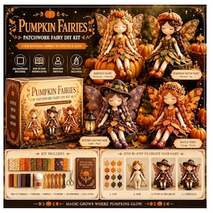 Pumpkin Fairies Patchwork DIY Kit: Parent Child Halloween Hand Sew Fall Elf Doll Craft Kit