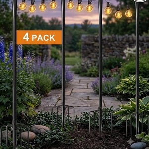 4 Pack String Light Poles Outdoor Heavy Duty Metal Light Poles with Fork Base Patio Light Hanger for Backyard Garden Christmas Lights Decor