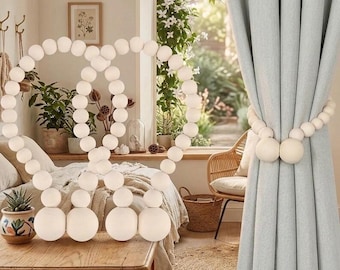 Wooden Bead Curtain Tiebacks – Magnetic Boho Farmhouse Holdbacks