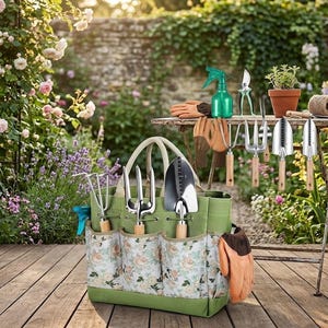 9-Piece Heavy Duty Gardening Tool Set – Rust-Proof Garden Hand Tools with Organizer Handbag, Gardening Gift for Women