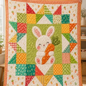 Bunny Hug 03527D- Baby quilt pattern, Rabbit Carrot Animal Quilt Pattern for Kid