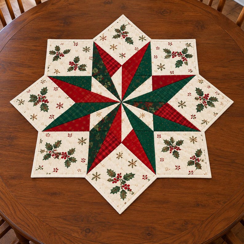 Holly Star 3721D- Christmas Star Quilt Pattern, 8 Point Star Table ...