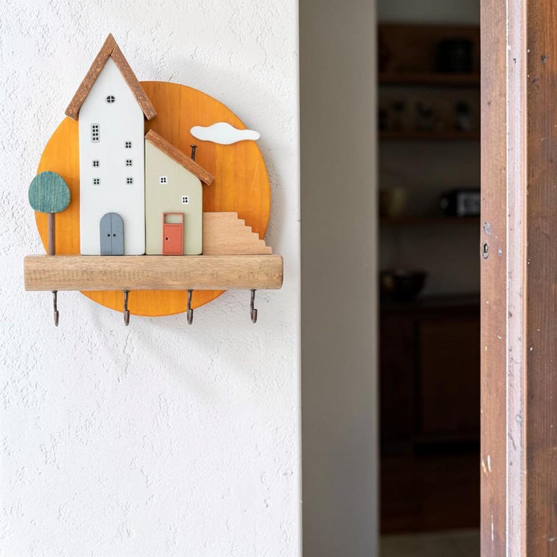 Soporte de madera para llaves, colgador de llaves de pared, estante organizador decorativo para la entrada con ganchos, decoración rústica para el hogar, regalo. imagen 3