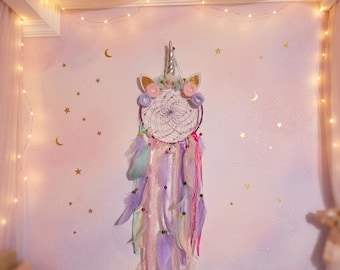 Eenhoorn dromenvanger met ledverlichting Roze en paarse muurhanger slaapkamer boho kinderkamercadeau voor meisjes