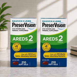 Pacote com 2 unidades do suplemento vitamínico para os olhos Bausch + Lomb PreserVision AREDS 2 – 210 cápsulas gelatinosas