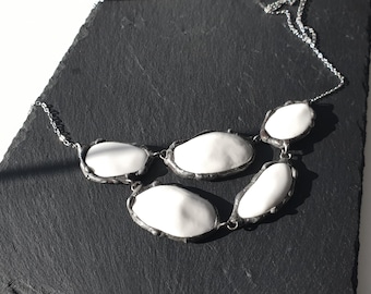 Porcelain Statement Necklace, Handmade Ceramic Jewelry, Soldered Metal Frame, Minimalist Art Necklace, Unique Gift for Her