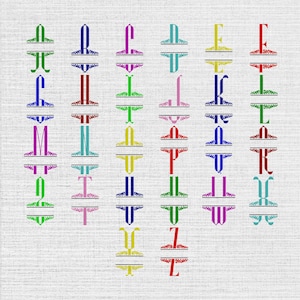 Split Monogram Embroidery Design Bundle, A-Z Alphabet Machine Embroidery File, Instant Download, 5 Size