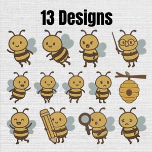 Bee Machine Embroidery Design Set OF 13, Instant Download Digital, 9 Sizes