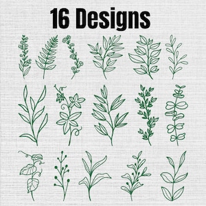 Leaf Outline Embroidery Design Set Of 12, Instant Download Digital, 7 Size