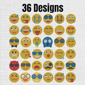 Emoji Face Embroidery Design Bundle, Funny Smile Machine Embroidery File, Instant Download, 5 Size