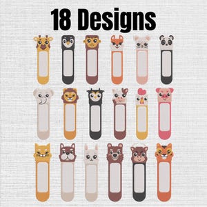 Stickmuster-Set mit Tier-Lesezeichen, 18 Stück, digitaler Sofort-Download, 5 Größen