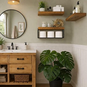 Rustic Wood Floating Bathroom Shelves Set of 3 Hidden Mount Wall Storage 16 Inch
