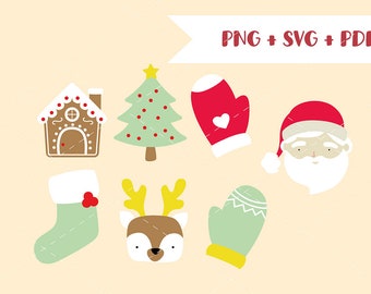 Santa Ornaments Clip Art set PNG SVG PNG