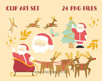 Santa and reindeers Clip Art set PNG