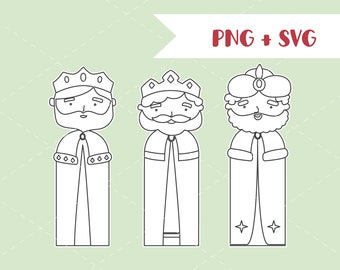 3 Wise Men Linie Clip Art Set PNG SVG Reyes Magos