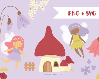 fairies and flowers  Clip Art set PNG SVG