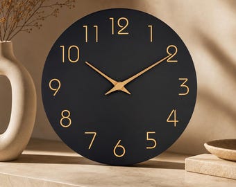 12 Inch Silent Wood Wall Clock, Modern Minimalist Timepiece, Quartz Battery Operated