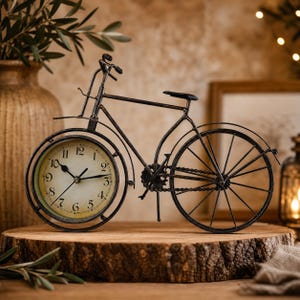 Vintage Bicycle Desk Clock, Wrought Iron Mantel Clock, Antique Style Home Office Decor Gift