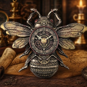 Steampunk Bee Wall Clock | Antique Bronze Resin Sculpture | Vintage Industrial Home Decor Gift