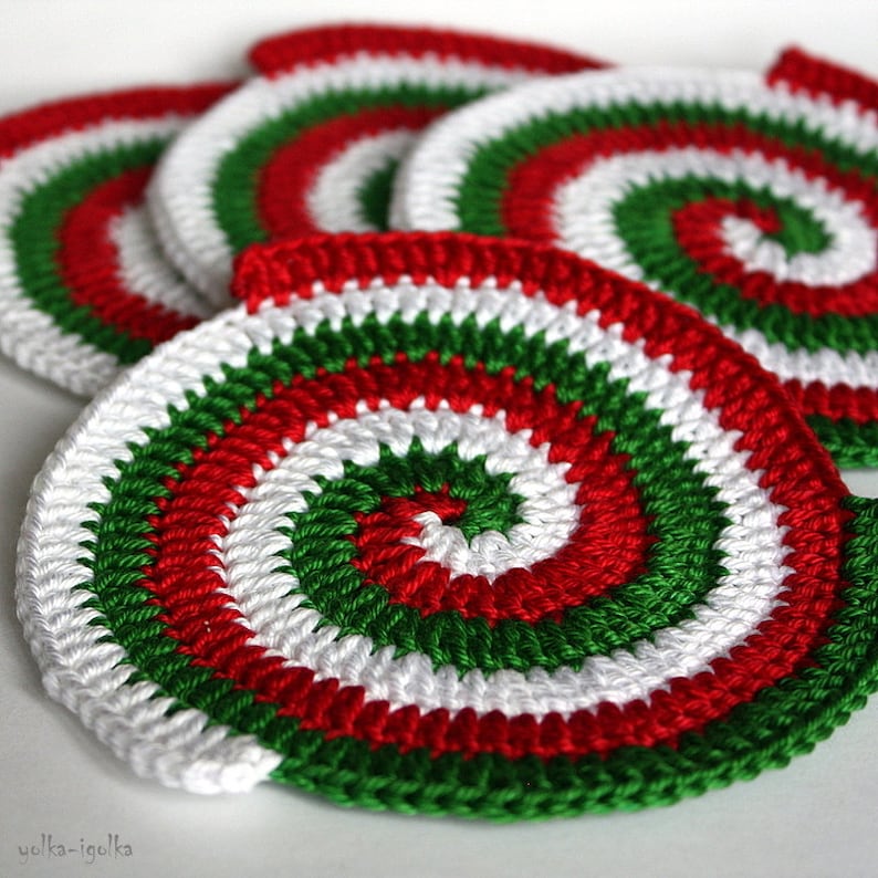 Crochet pattern. Spiral Crochet Coasters. 3 colors. Etsy