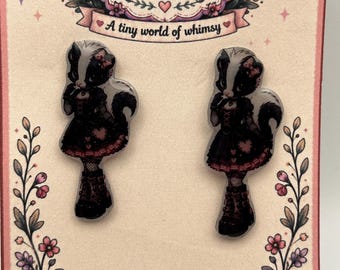 Goth Skunk Drop Stud Earrings, Alternative Animal Jewelry, Dark Cottagecore Style