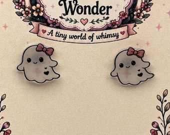 Handmade Ghost Earrings with Pink Bows | Kawaii Pastel Goth Jewelry