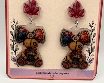 Voodoo Doll Earrings, Love Potion Earrings, Creepy Cute Jewelry, Gothic Halloween Earrings, Spooky Doll Gift