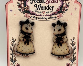 Possum Drop Stud Earrings, Whimsical Woodland Animal Jewelry, Cottagecore Style