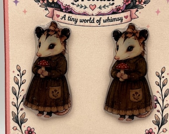 Possum Drop Stud Earrings, Cottagecore Mushroom Woodland Jewelry