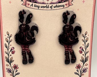 Gothic Skunk Drop Stud Earrings, Creepy Alternative Fashion, Woodland Charm Jewelry