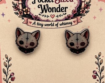 Gothic Cat Stud Earrings, Creepy Kitten, Dark Cottagecore Jewelry, Alternative Animal Lover Gift