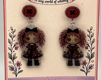 Rag Doll Earrings – Gothic Doll Dangles – Pastel Goth Acrylic Jewelry