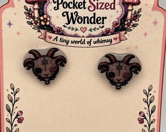 Gothic Goat Stud Earrings, Dark Cottagecore Animal Jewelry, Handmade Alternative Studs