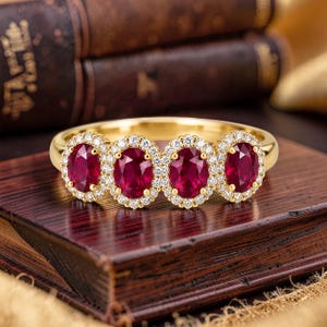 Multi Stone Ruby Cluster Engagement Ring 925 Sterling Silver Gold Plated