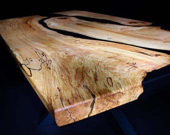 Hand made maple slab coffee table with spiral base - 4ft x 2ft x 1.5in