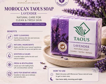 Moroccan Lavender Taous Soap  , Natural Gentle Cleansing, Softening Skin