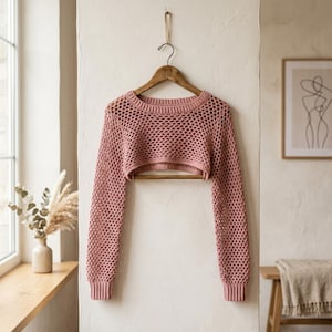 Crochet Mesh Shrug Pattern PDF | Cropped Long Sleeve Bolero Sweater | Trellis Mesh Crop Top Shrug Tutorial | Sizes XS-5XL