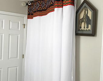 Toghu Bamenda Grommet Top African Print Curtains - White, Red & Black