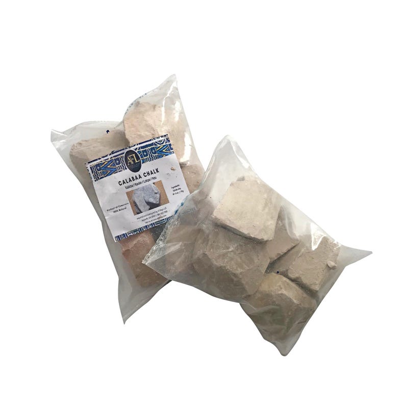 Caolín / Arcilla comestible / Kalaba / Tiza de mármol / Tiza de calabaza / Calabar / calabaa / Lokpo / Nzu / Poto / Ulo / Mabele / La Craie / Argile 4 oz. (114g)