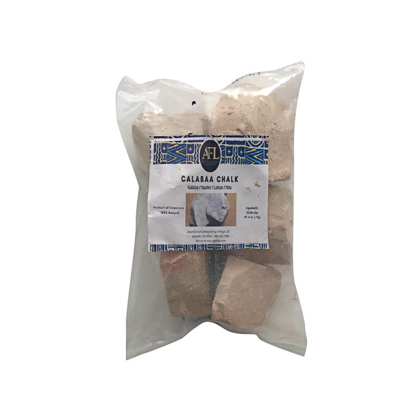 Caolín / Arcilla comestible / Kalaba / Tiza de mármol / Tiza de calabaza / Calabar / calabaa / Lokpo / Nzu / Poto / Ulo / Mabele / La Craie / Argile 7 oz. (200g)
