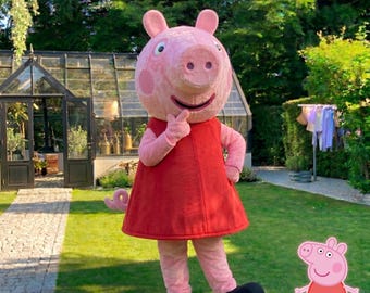 Costume da mascotte di Peppa Pig per adulti, tuta cosplay del personaggio dei cartoni animati per feste di compleanno, completo intero con copricapo, scarpe e guanti