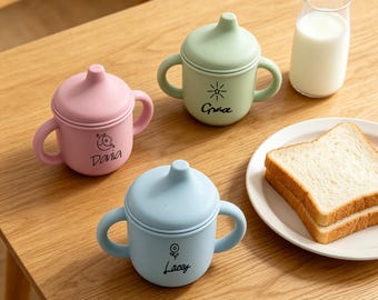 Gravur Silikon Trainingsbecher, personalisierte Baby füttern tägliche Tasse