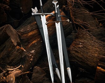 Anduril Svärdreplika & Flame of the West Svärdreplika Set med Slidor Handgjorda Rostfria Stål Fantasy Samlarobjekt