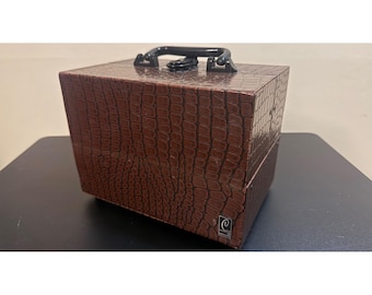 Vintage Caboodles brown faux crocodile pattern makeup train case