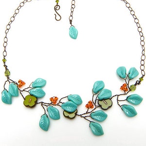 Flower Vine Necklace, Garden Wedding Jewelry, Something Blue for Bride from Mom, Forest Fairy Necklace, Southwestern Jewelry, Plant Mom Gift