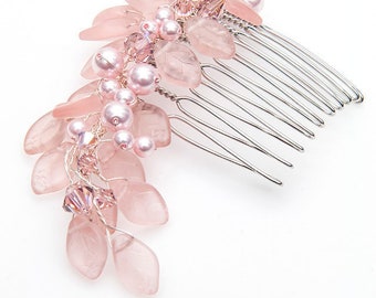 Blush Pink Wedding Hair Comb, Pearl Hair Jewelry for Wedding, Floral Bridal Hair Piece, Fae Headpiece, Fairy Hair Accessories, Dusty Rose