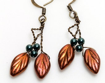 Boucles d'oreilles feuille bohème pendantes, boucles d'oreilles automne femmes, bijoux forêt enchantée, boucles d'oreilles nature pendantes, boucles d'oreilles elfiques, cadeau pour amoureux de la nature
