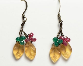 Boho Leaf Earrings, Colorful Earrings Dangle, Autumn Earrings Leaf, Christmas gift for her, Stocking Stuffers for women