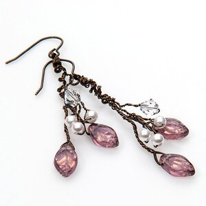 Purple Dangle Earrings, Leaf Earrings, Art Nouveau Jewelry, Faerie Earrings, Twig Earrings